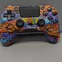 TIANHOO Wireless Controller Compatible with PS4/Pro/Slim, with Vibration Feedback, Motion Sensing, Touchpad, Light Bar, Share, 3.5mm Headphone Jack(Graffiti)