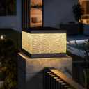 Solar Post Lights Outdoor, Water Ripple Glass Aluminum Column Light, IP65 Waterproof Black Finish Pillar Lamp with Dusk to Dawn LED Outside Post Cap Lamp for Garden, Backyard, Courtyard, Patio