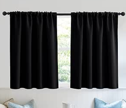 RYB HOME Blackout Curtains for Bedroom - Solid Light Block Blinds Privacy Noise Reduce Drapes for Kids Nursery Laundry Kitchen Cafe Window Decor, W 52 x L 34 inch per Panel, Black, 1 Pair