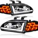 for 1992-1995 Honda Civic Coupe Hatchback Front Right Left Headlights w/LED DRL Assembly Black Housing