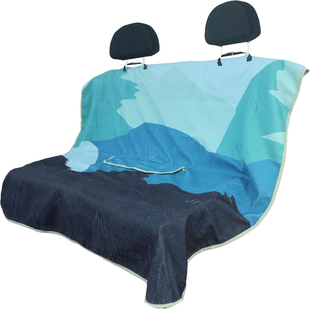 Waterproof Back Seat Cover for Dogs and Kids, Car Seat Protector Under Baby Car Seat, Child and Dog Car Seat Cover Blanket for Rear Bench(Mountains, Rear Bench Seat Towel)