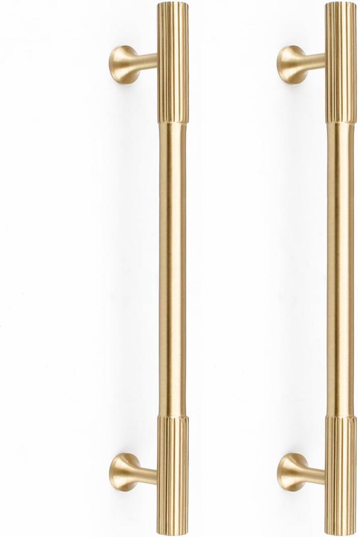 RZDEAL 4pcs Solid Brass Gold Cabinet Pulls, 6-1/4-Inch Hole Centers for Kitchen Cupboard Handles Modern Drawer Dresser Pulls Bathroom Brushed Brass Cabinet Pulls Wardrobe Door Handles