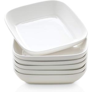 Selamica Porcelain 8-inch Square Dinner Plates, Pasta Salad Bowls, Set of 6, White