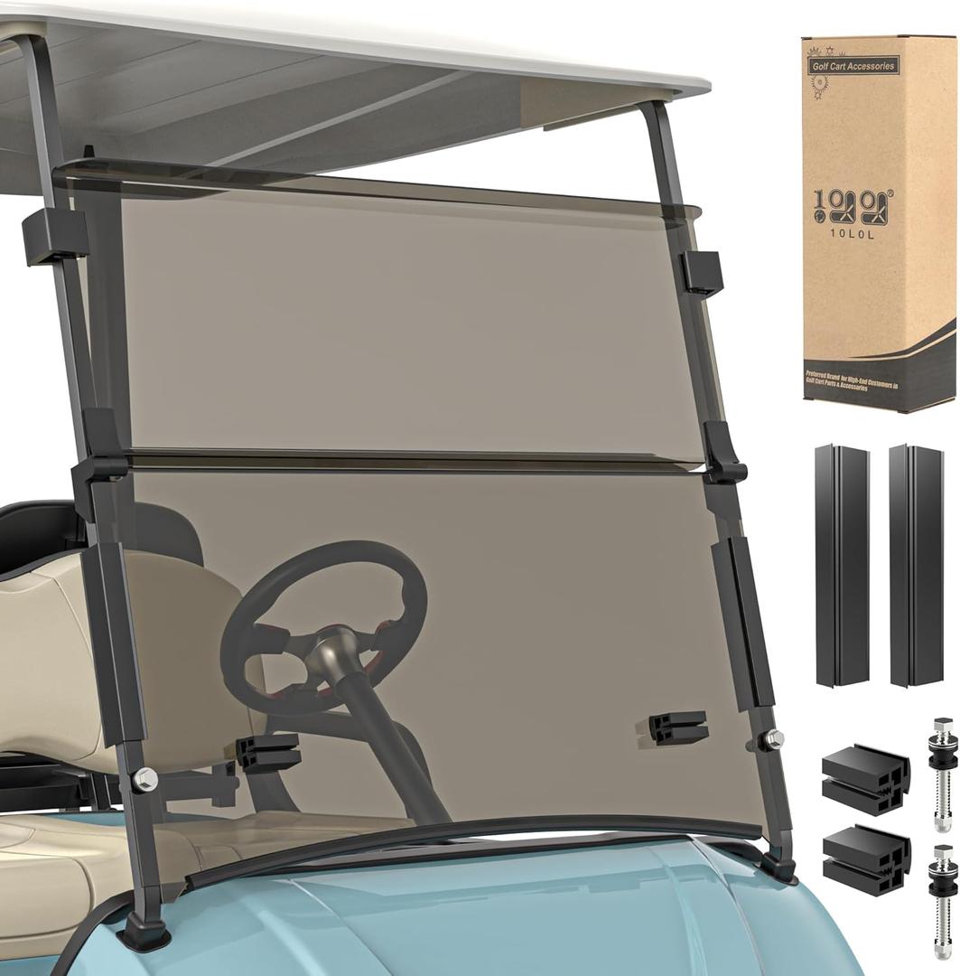 10L0L Golf Cart Windshield for Yamaha Drive 2 2017-Up, Clear/Tinted Folding Windshield with All Heavy Duty Clips, PC Material, Anti-UV & Impact Resistant - Easy Install (Fits Gas/Electric Models)