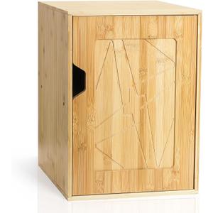 Fasmov 2 Tiers Cube Storage Organizer, Bamboo Bookshelf, Display Bookcase, Storage Cube Cubby Organizer with Door, Stackable Cubes Bin Small Cabinet for Bedroom, Home and Office