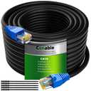 Cat6 Outdoor Ethernet Cable 200ft, Heavy Duty Double Jackets Internet Cord, Waterproof, Direct Burial, (from 25FT to 500 FT) Support PoE Cat6 Cat5e Cat5 Network, Cat 6 RJ45 Patch Cable with 25 Ties