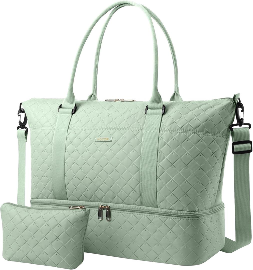 HOTOR Travel Duffel Bag - Weekender Bags for Women, Gym Tote Bags with Shoe Compartment, Carry On Overnight Bag with Toiletry Bag for Travel Essentials and Travel Accessories, Green, 15.8"18.1"8.7"