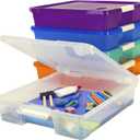 Storex Classroom Student Project Box, Plastic, 15.25 x 13.25 x 3.25 inches , Assorted Tints, 5-Pack (63202U05C), standard sized