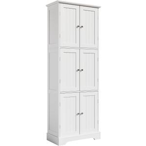 ChooChoo Tall Bathroom Storage Cabinet with 6 Doors, Freestanding Floor Cabinet with Adjustable Shelves, White Pantry Cabinet for Bathroom, Kitchen, Laundry Room, 23 inches x 59 inches x 11 inches