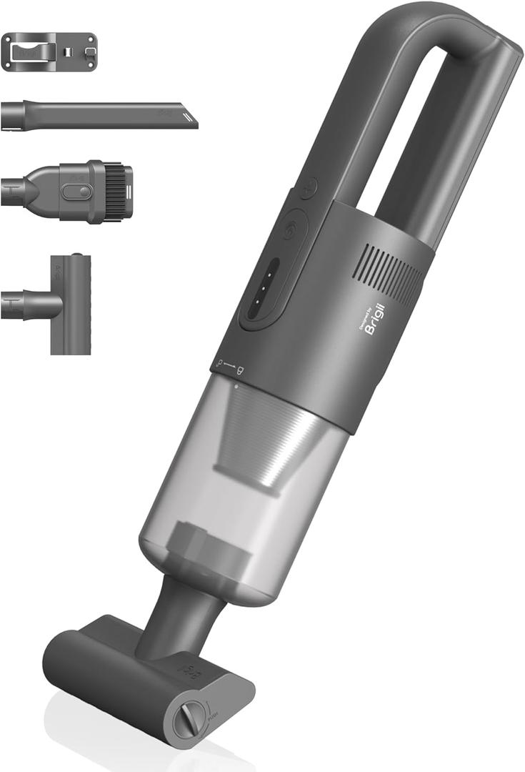 Brigii Pet Hair Vacuum with Anti-Tangle Hair Tool, Cordless Stairs Vacuum, 14KPa Handheld Vacuum with BRUSHLESS DC Motor, Triple Air Filtration System, USB-C Rechargeable H5-Wall Mount