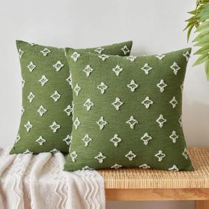 EMEMA Decorative Throw Pillow Covers Rhombic Jacquard Pillowcase Cushion Case Squarefor Couch Sofa Bed Living Room Bedroom Set of 2, 20x20 Inch, Olive Green