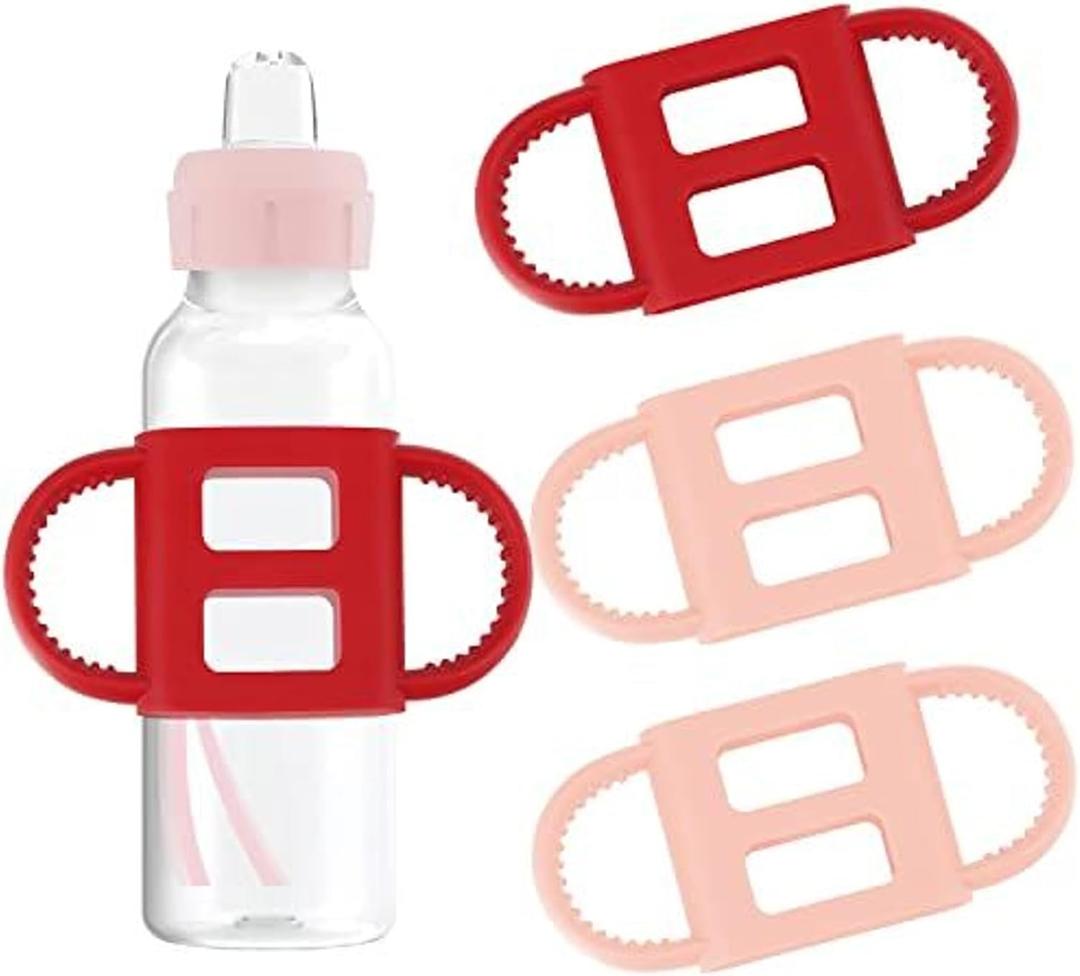 Impresa Baby Bottle Grips - Compatible with Dr. Brown Baby Bottles - 4-Pack Pink Fits 2.5-Inch Diameter - Easy-Grip Sippy Cup Handles & Stable Anti-Roll Design