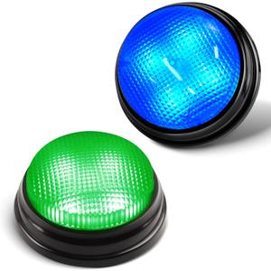 BEAN LIEVE 2-Pack Game Buzzers - Super Bright 4-LEDs, Unique Sounds, Compact Portable & Lock Switch - Trivia Buzzer for Classroom, Family Feud - Teachers, Adults, Kids (Buzzers for Trivia Games), 3.5 x 3.5 x 1.7 inches