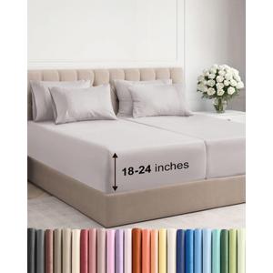Extra Deep Split King Sheet Set - 7 Piece Breathable and Cooling Sheets - Hotel Luxury Bedding for Women, Men, Kids & Teens - Easy Secure Fit - Soft & Wrinkle Free - Extra Deep Pockets - Light Grey