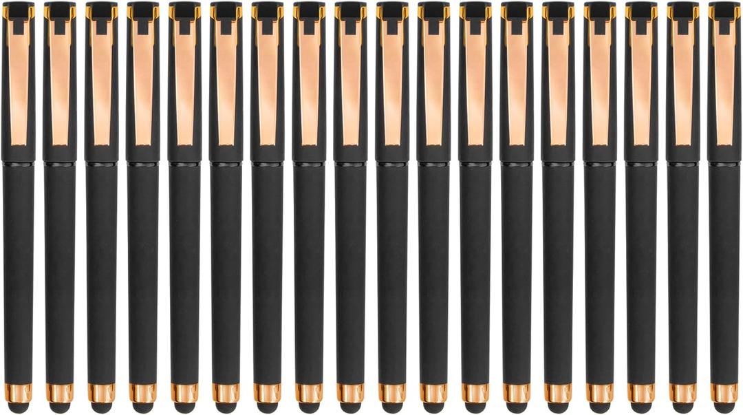 Linbsunne Black Gel Pens 0.7mm Medium Point Pen Office Pens 2-in-1 Stylus Pens for Touch Screens Gel Ink Rollerball Pens for Writing (18 Pack-black)
