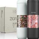 Manual Salt and Pepper Grinder Set - Stainless Steel, Ceramic, Large Glass Adjustable Shakers in Black/White, 2-Pack - Refillable Pepper Grinder & Salt Grinder Manual with Award Winning Design