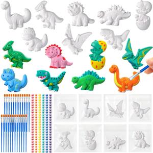 Leyndo 24 Set Dinosaur Painting Kit Bulk Craft Kits Paint Your Own Ceramic Figurines to Paint Unpainted Ceramic DIY Plaster Painting Crafts for Party Favor Kids Adults