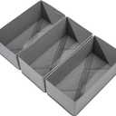 Sock Drawer Organizer 3 Pack - Collapsible Fabric Storage Bins for Underwear Divider, Small Closet Organizers with 3 Compartments, Gray