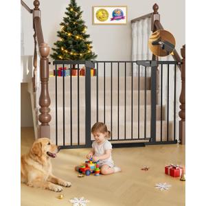 Cumbor 29.7"–51.5" Extra Wide Baby Gate for Stairs, Pressure-Mounted Dog Gates for Doorways & Hallways, Auto-Close Walk-Through, No-Trip Design, Child Proof Safety, Dog/ Pet Gate for Indoor Use, Black