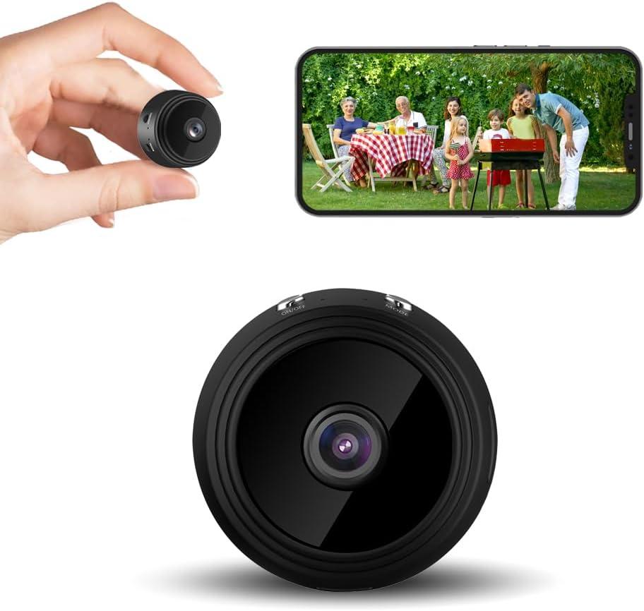 Camera Surveillance Monitor - WiFi Nanny Cam with 1080P Night Vision, Motion Detection, and Smartphone Compatibility - Indoor Spy Camera for Home/Baby/Office-Black