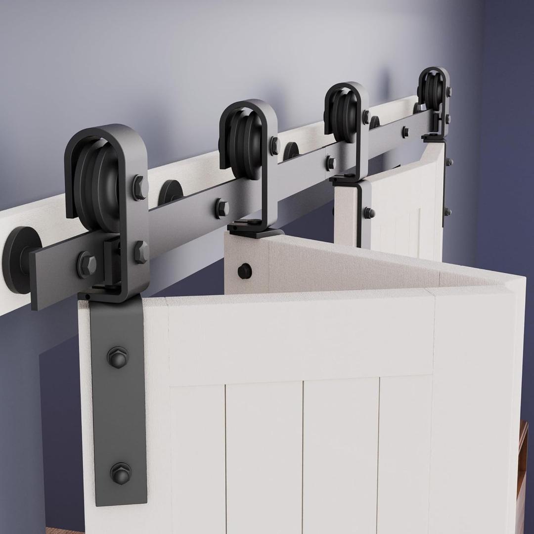 ZEKOO Bifold Barn Door Hardware: 60 inch Bi Folding Door Hardware Kits for 56" Closet Doors - Easy Assembly Smoothly Quietly Bifold Doors Track Kit - J Shape Top/Side Mount Roller - Hardware Only