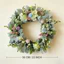 Easter Wreaths for Front Door, 20 inch Easter Door Wreath Decorations with Eggs Lambs Ear Leaves, Artificial Spring Wreath with Hydrangeas Flowers for Home Wall Window Farmhouse Decor