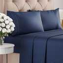 Full Size 4 Piece Sheet Set - Comfy Breathable & Cooling Bed Sheets Set - Hotel Luxury Bedding for Women, Men, Kids, Teens, Boys & Girls - Deep Pockets, Ultra-Soft, Wrinkle Free - Oeko-Tex - Navy Blue