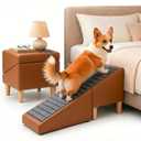 2-in-1 Dog Stairs for Bed & Couch, Foldable Leather Pet Ramp Steps 2-in-1 foldable dog stairs for bed & couch with non-slip grip, joint protection, solid wood build, and ottoman design, Size Name: Large,  Product dimensions 76.2D x 38.1W x 36.8Hcm