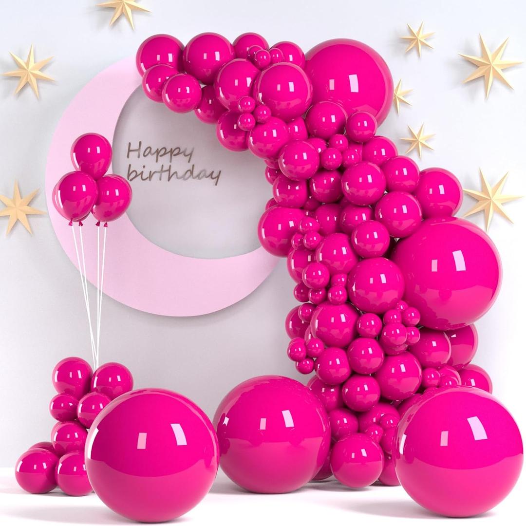 Hot Pink Balloons, 140pcs 18 12 10 5 Inch Different Sizes Pack Party Latex Balloons for Birthday Halloween Holiday Balloon Garland as Party Decorations