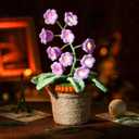 Lily of The Valley Lamp, Purple Crochet Artificial Flowers with Night Lights, Cordless Table Lamp -Birthday Gifts for Women,Cozy Home Decor Mothers Day Gifts
