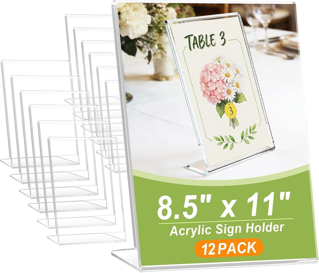 Acrylic Sign Stand Holder - 8.5x11 Inches Plastic Acrylic Literature Holders, 12 Pack Sign Holders Suit for Flyer, Magazine, Pamphlet, Booklet Display
