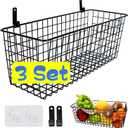 Joben Oligey 3 Set [Extra Large] Hanging Wall Baskets ,Wire Basket For Storage Pantry, Farmhouse Food Storage Kitchen Pantry Laundry Closet Garage RV ,Black