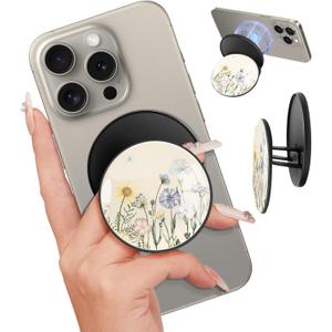 Kidcube Magnetic Phone Grip Compatible with Magsafe - Cell Phone Grip Stand Magnetic Ring Holder Finger Kickstand for iPhone 17 16 15 14 13 12 Series Magnet Removable Accessories Cute Flower Floral