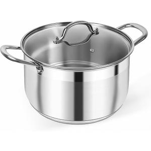 Kirecoo Stainless Steel Stock Pot - 8 Quart Heavy Duty Induction Cooking Pot with Visible Lid for Pasta, Soup, Spaghetti, Nonstick Thick Bottom Big Stockpot, Deep Cookware for Canning, Boiling, Simmer