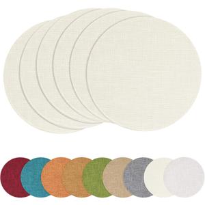 homing 15 Inch Round Cloth Placemats Set of 6, Cotton Linen Blend Washable Table Mats, Farmhouse Dining Place Mats for Indoors & Outdoors, Easy to Clean, Cream