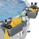 Poolside Storage Basket for Above Ground Pools, Above Ground Pool Accessories, Swimming Pool Storage Basket with Pool Cup Holder, Versatile Organization for Pool Accessories(2 Pack) (Gray)