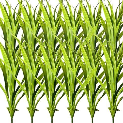 AA BADBABY Outdoor Artificial Plants Fake Bushes UV Resistant Plastic Greenery Shrubs for Outdoors (12, Green)