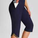 Emlovm Women's Modest Swimsuits Tankinis Capris Pants Long Swim Shorts Knee Length Beach Swimwear Tankini Bottoms with Pockets UPF50+ Summer Navy 3X-Large (XXXL)