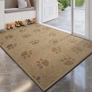 YDKGL Door Mat Indoor Entrance 17"x30", 0.16" Thin Paw Print Low Pile Doormat, Non Slip Welcome Mat, Trap Dirt and Moisture, Easy Clean, Brown