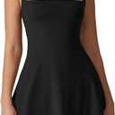 Women's Square Neck Tennis Dress Sleeveless Built in Shorts Golf Athletic Dress with Pockets XL