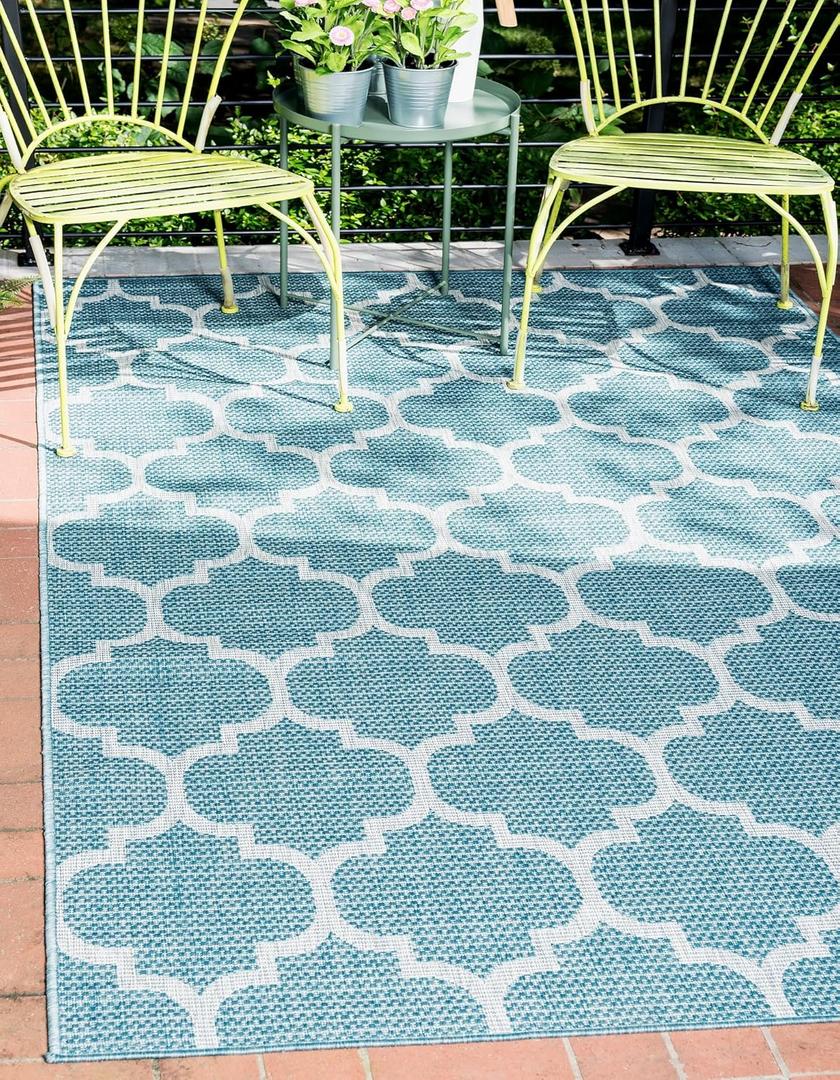 Unique Loom Outdoor Trellis Collection Area Rug (5' 1" x 8' Rectangle, Aquamarine/ Gray)
