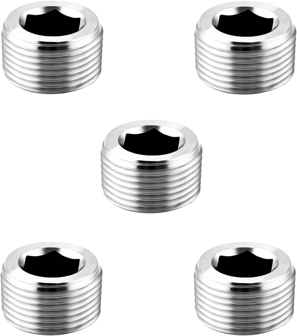 Stainless Steel Internal Hex Countersunk Male Thread Pipe Plug Connector, 3/4" NPT Male (pack of 5)