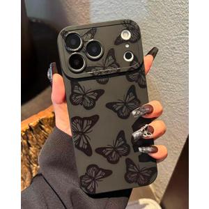 for iPhone 17 Pro Max Case 6.9 Inch 2025, Aesthetic Butterfly Goth Phone Case for Women Girls Men, Silicone Protective Phone Cover for iPhone 17 Pro Max, Black 