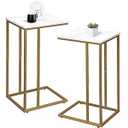 Possile C Shaped End Table Set of 2, Small Side Table for Sofa and Bed, Couch Tables That Slide Under, Snack Side Table for Living Room, Bedroom, White Faux Marble and Gold