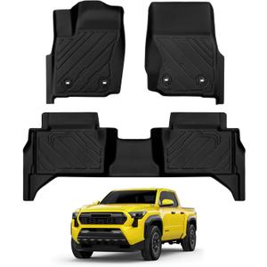 Floor Mats for Toyota Tacoma Double Cab (Automatic Transmission) 2024 2025 All Weather Tacoma Floor Mats for Toyota Tacoma Accessories 2024 2025 TPE 1st & 2nd Row Floor Liners Black