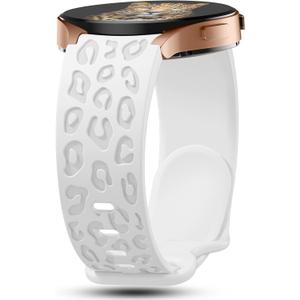 No Gap Leopard Engraved Bands Compatible for Samsung Galaxy Watch 6/5/4 Band 40mm 44mm, Watch 6 47mm 43mm,5 Pro 45mm, Watch 4 Classic 42mm 46mm, 20mm Soft Silicone Replacement Strap for Women (White)