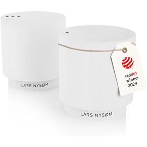 LARS NYSM Mini Salt and Pepper Shakers Set | Stainless Steel Salt and Pepper Shakers with Modern Minimalist Design, Easy Refill, Small Size (Pure White) (Set of Two Shakers)