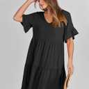ANRABESS Dresses for Women Summer 2026 V Neck Ruffle Sleeve A Line Tiered Flowy Casual Trendy Mini Beach Dress with Pockets (Black, S)