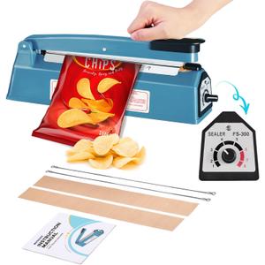 METRONIC 12 Inch Impulse Heat Sealer, Manual Bags Sealer Heat Sealing Machine Impulse, Sealer Machine for Plastic Bags PE PP Bags with Extra Replace Element Grip