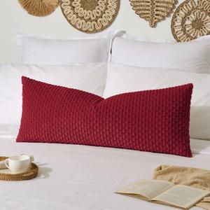 Kevin Textile 14x36 Inch Long Lumbar 1 Pack Valentines Decorative Throw Pillow Cover Soft Striped Corduroy Rectangle Cushion Case Farmhouse Solid Color Accent for Living Room Couch Sofa Bed, Burgundy